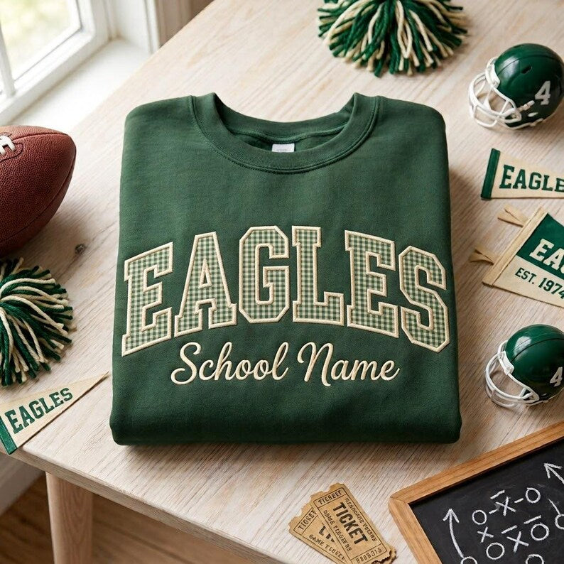 StitchDesignUs Embroidered Custom School Mascot Football Baseball Hockey Shirt, Custom School Team Shirt, Custom Mascot Shirt