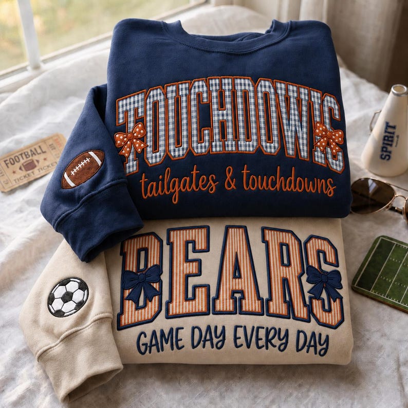 StitchDesignUs Custom Appliqué embroidery Gameday Sweatshirt – Made for the One Who Cheers Loudest
