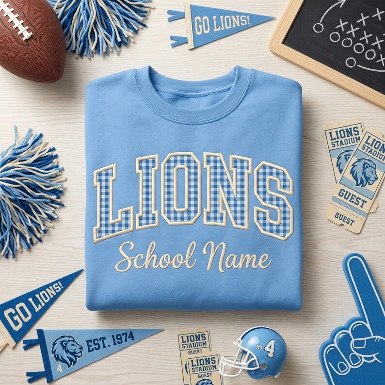 StitchDesignUs Embroidered Custom School Mascot Football Baseball Hockey Shirt, Custom School Team Shirt, Custom Mascot Shirt