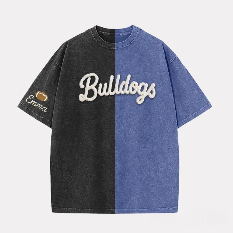 StitchDesignUs Personalized Chenille YARN EMBROIDERED Game Day Two Tone Washed T-shirt