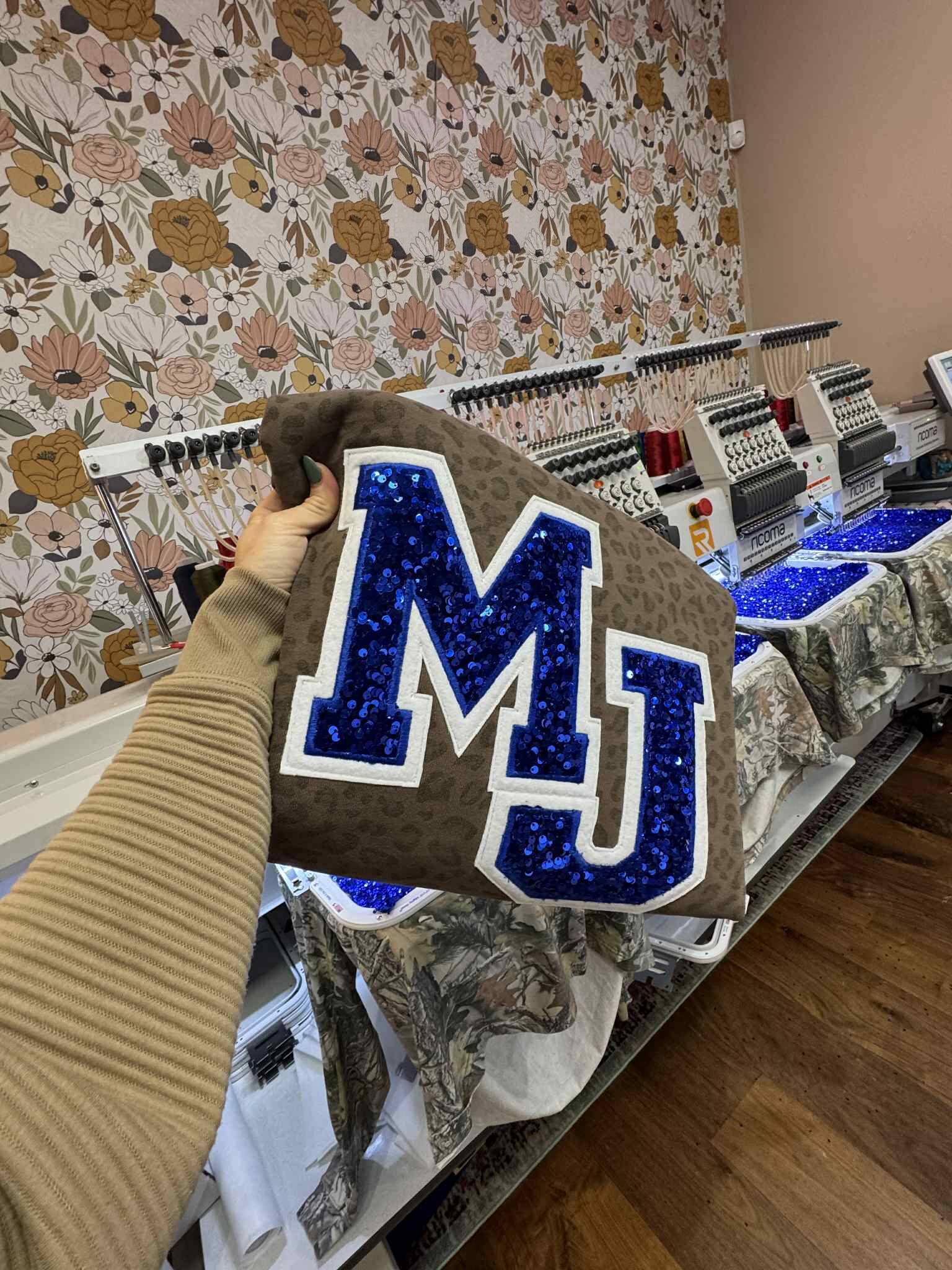 StitchDesignUS Custom Sequin Letters Sweatshirt – Personalized Glitter Numbers, Sports Fan Gift | Gifts for Sports Mom