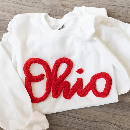StitchDesignUS Custom Team Crewneck Sweatshirt Embroidered with Chenille Yarn | Gifts for Sports Mom