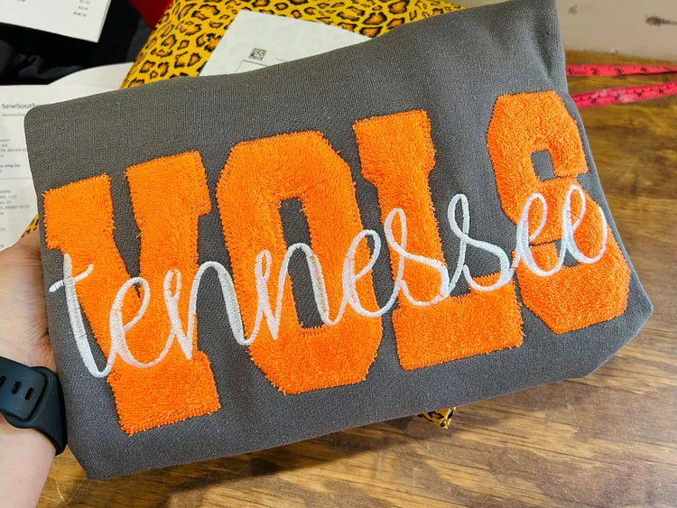 StitchDesignUS Custom Embroidered Applique patch College Sweatshirt | Gifts for Sports Mom