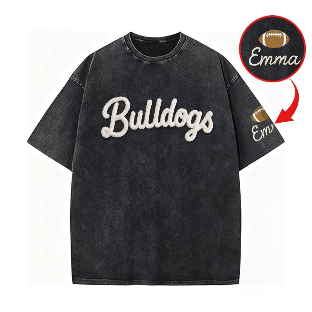 StitchDesignUs Personalized Chenille YARN EMBROIDERED Game Day Washed T-shirt