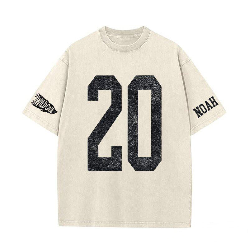 StitchDesignUS Custom Vintage Varsity Number or Letter Sport Team Washed T-Shirt