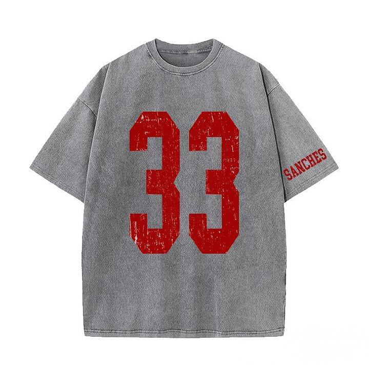 StitchDesignUS Custom Vintage Varsity Number or Letter Sport Team Washed T-Shirt