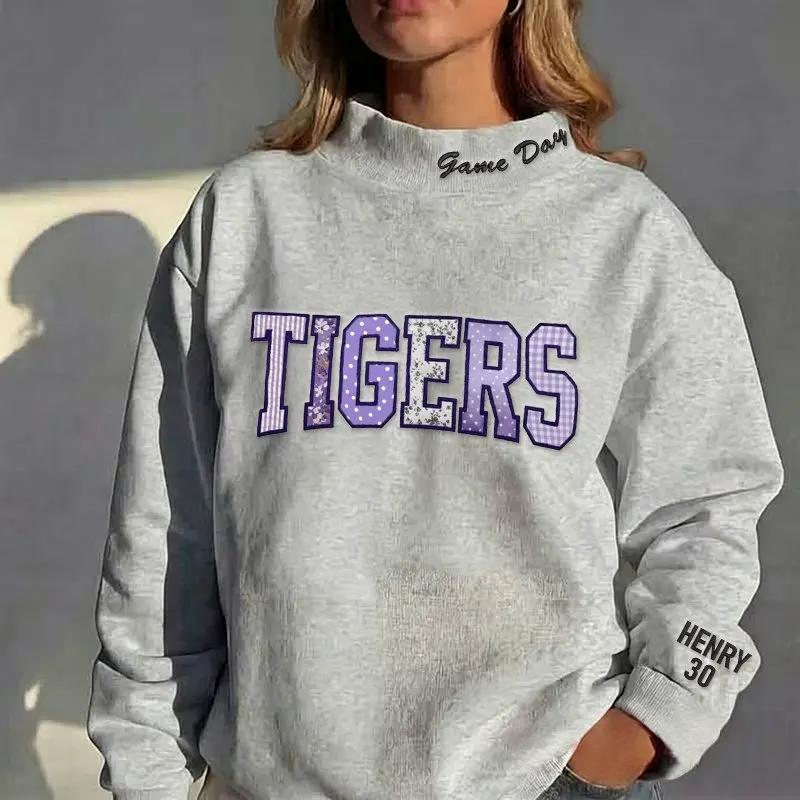 StitchDesignUs Custom Patchwork Fabric Embroidered Mockneck Team Name Sweatshirt – Stand-up Collar