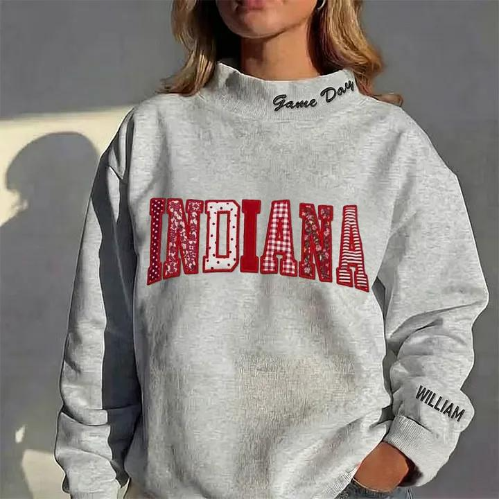 StitchDesignUs Custom Patchwork Fabric Embroidered Mockneck Team Name Sweatshirt – Stand-up Collar