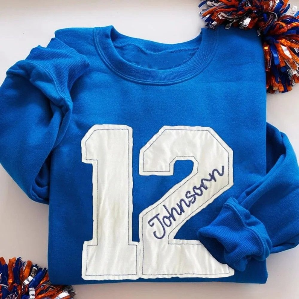 StitchDesignUS Personalized Sports Number Embroidered Crewneck Team or Player Name Sweatshirt | Gifts for Sports Mom