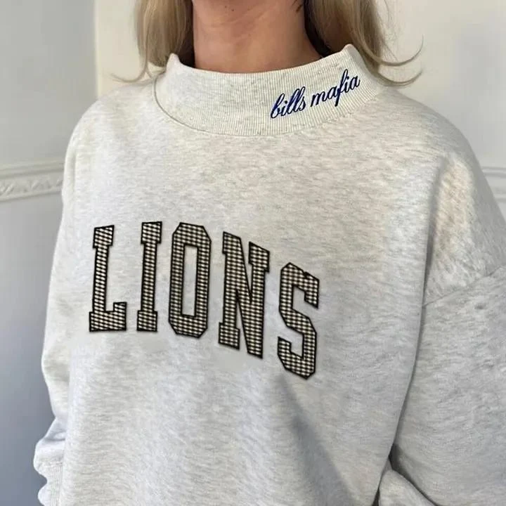 StitchDesignUs Custom Gingham Appliqué Embroidered Name Mock Neck Sweatshirt